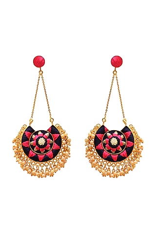 Gold Finish Pearl Hand Embroidered Dangler Earrings by Bauble Bazaar