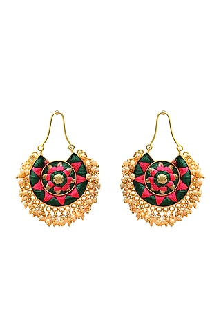 Gold Finish Hand Embroidered Chandbali Earrings by Bauble Bazaar