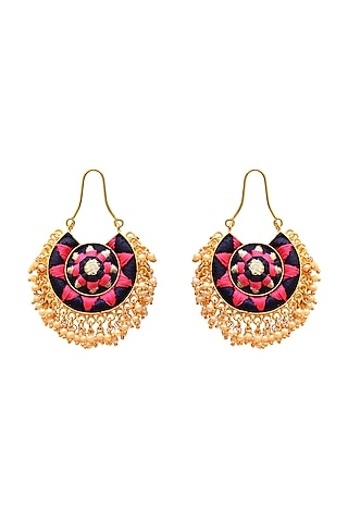 Gold Finish Chandbali Earrings With Embroidery by Bauble Bazaar