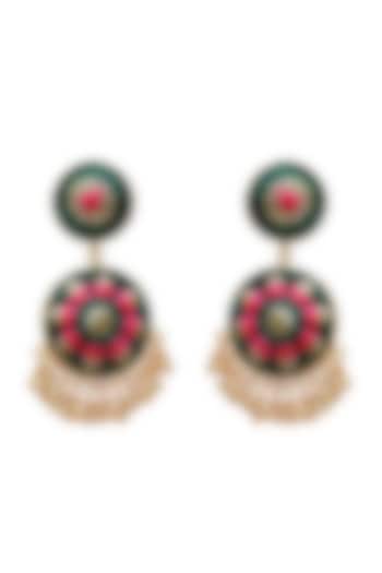 Gold Finish Pearl Embroidered Drop Earrings by Bauble Bazaar