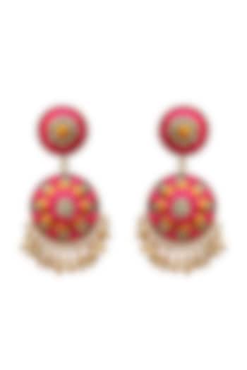 Gold Finish Embroidered Drop Earrings In Brass by Bauble Bazaar