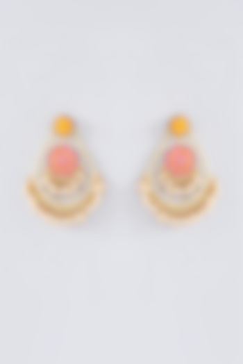 Matte Gold Finish Hot Pink Thread Embroidered Chandbali Earrings by Bauble Bazaar at Pernia's Pop Up Shop