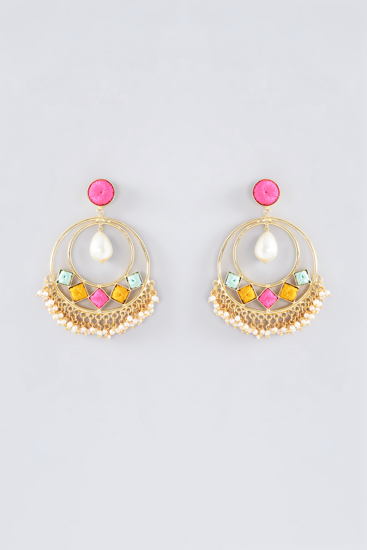 Matte Gold Finish Thread Embroidered Chandbali Earrings by Bauble Bazaar at Pernia's Pop Up Shop