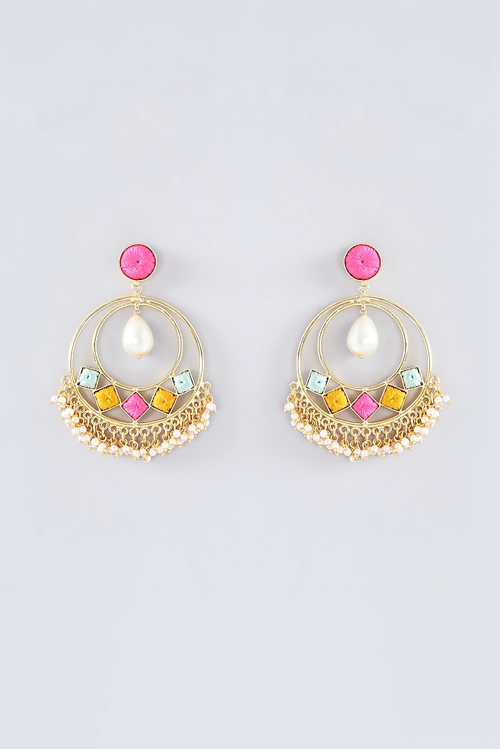 Matte Gold Finish Thread Embroidered Chandbali Earrings by Bauble Bazaar at Pernia's Pop Up Shop