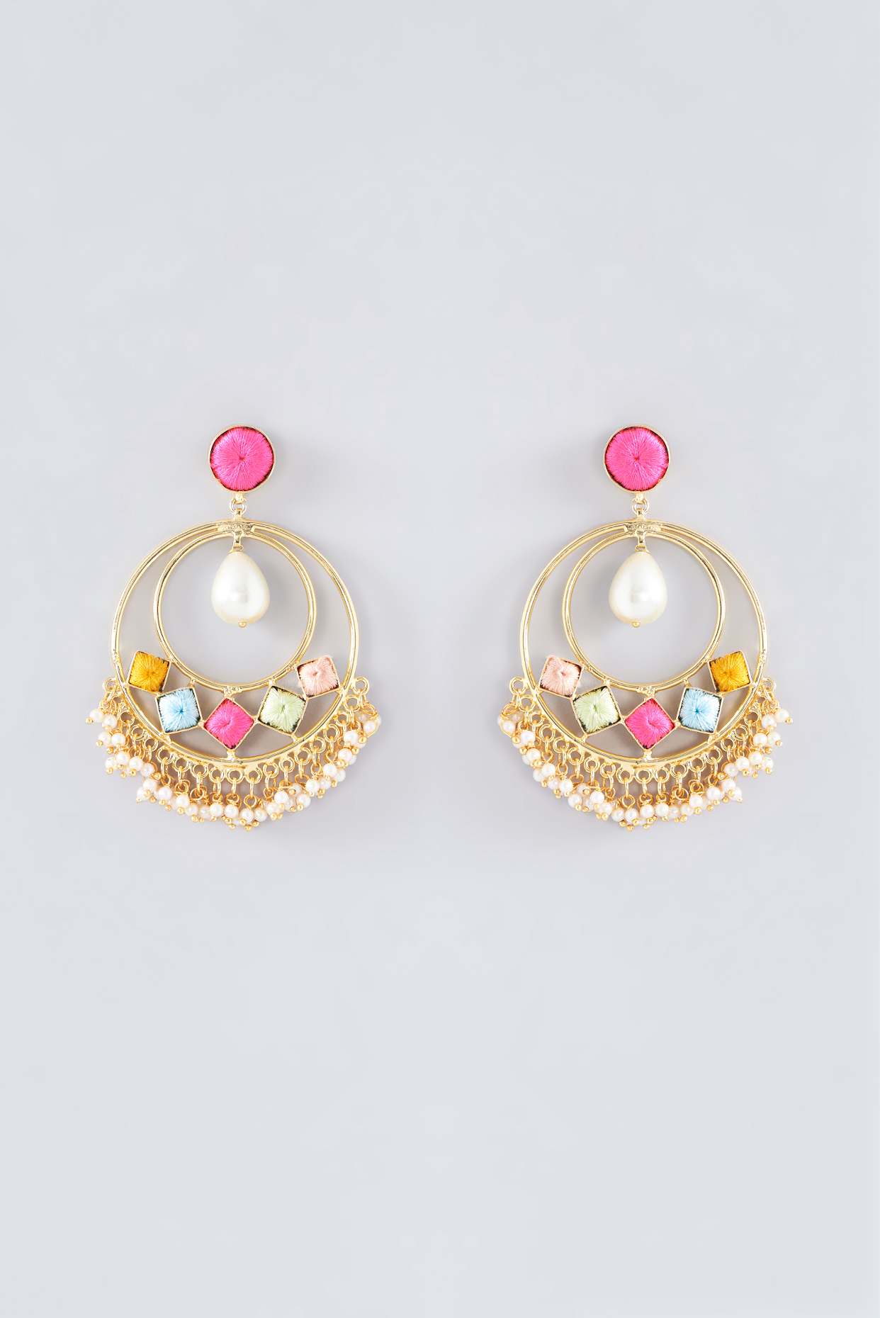 Matte Gold Finish Thread Embroidered Chandbali Earrings by Bauble Bazaar at Pernia's Pop Up Shop