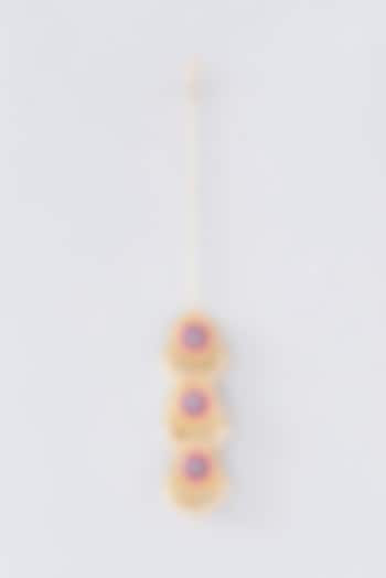Matte Gold Finish Tulip Pink Thread Embroidered Layered Maang Tikka by Bauble Bazaar at Pernia's Pop Up Shop