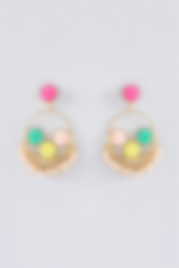 Matte Gold Finish Multi-Colored Thread Embroidered Chandbali Earrings by Bauble Bazaar