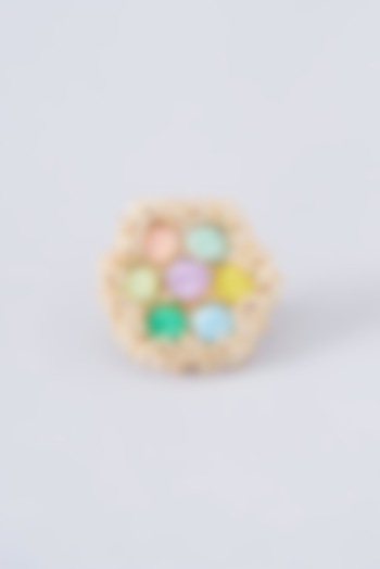 Matte Gold Finish Multi-Colored Thread Embroidered & Pearl Ring by Bauble Bazaar