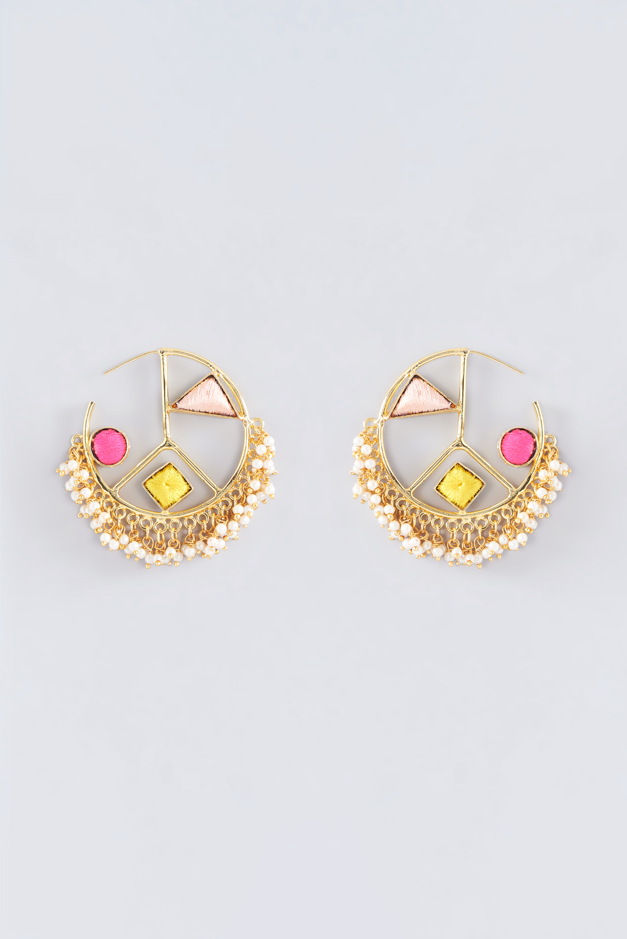 Matte Gold Finish Multi-Colored Thread Embroidered Hoop Earrings by Bauble Bazaar