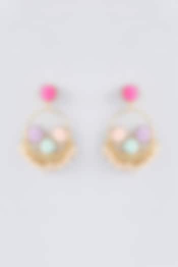 Matte Gold Finish Multi-Colored Thread Embroidered & Pearl Chandbali Earrings by Bauble Bazaar