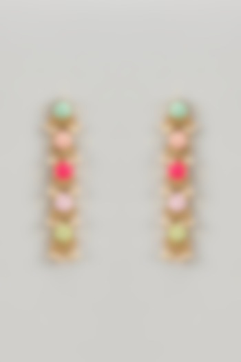 Matte Gold Finish Silk Multi-Colored Embroidered Dangler Earrings by Bauble Bazaar at Pernia's Pop Up Shop