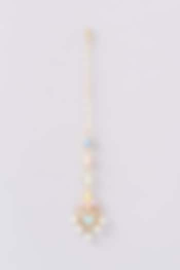 Gold Finish Multi-Colored Bead & Crystal Enameled Maangtikka by Bauble Bazaar