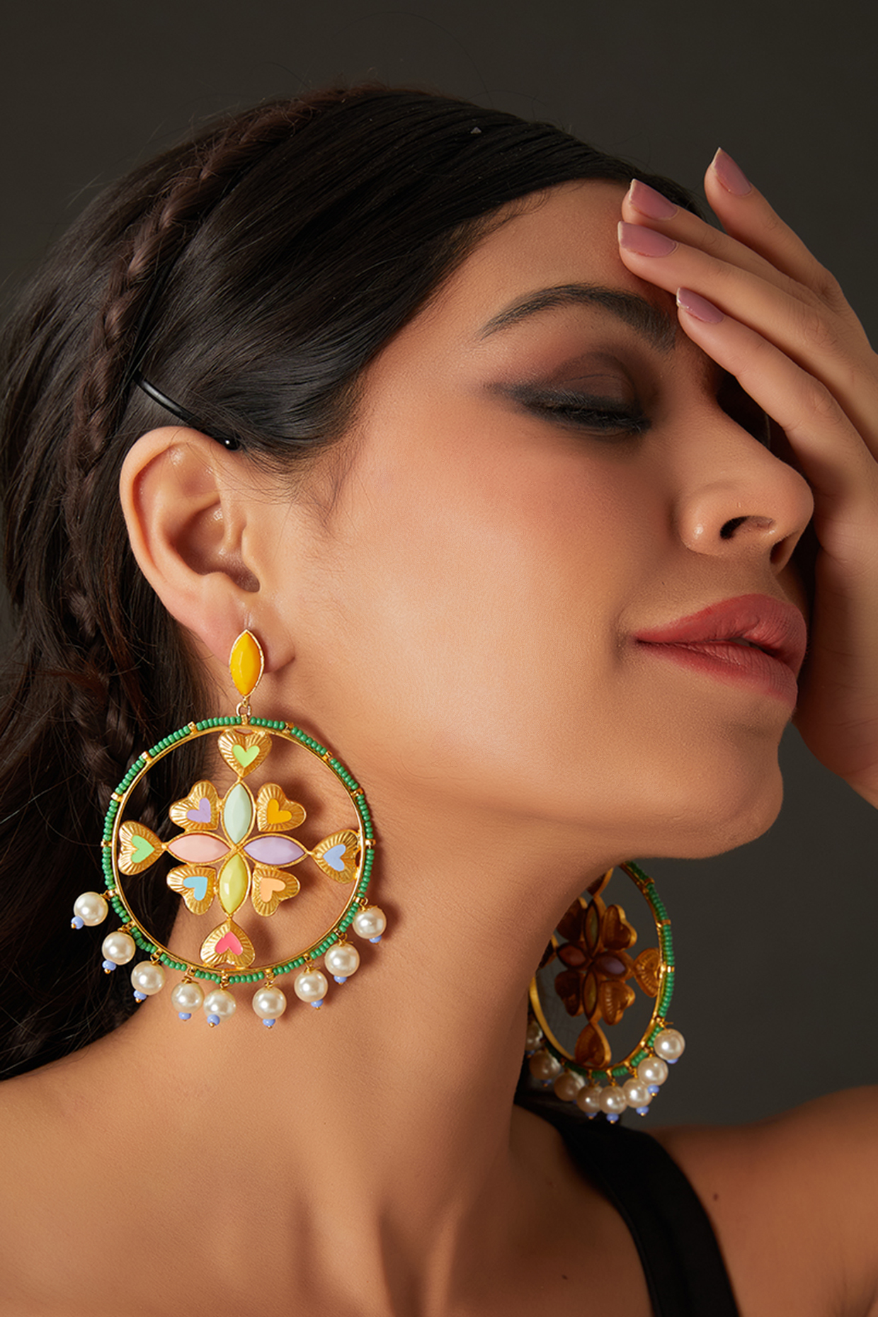Gold Finish Multi-Colored Bead & Crystal Enameled Dangler Earrings by Bauble Bazaar at Pernia's Pop Up Shop