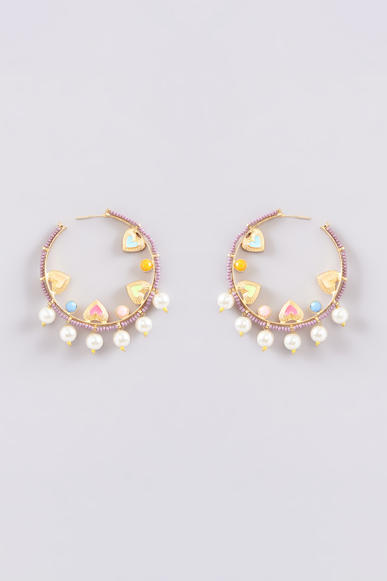 Gold Finish Multi-Colored Bead & Crystal Enameled Hoop Earrings by Bauble Bazaar at Pernia's Pop Up Shop