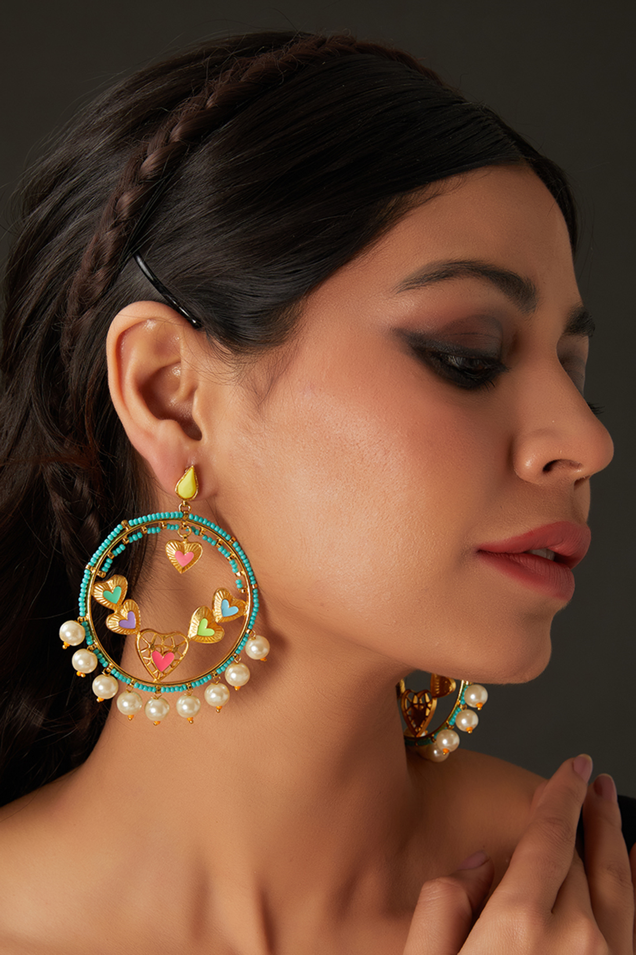 Gold Finish Multi-Colored Bead & Crystal Enameled Dangler Earrings by Bauble Bazaar at Pernia's Pop Up Shop