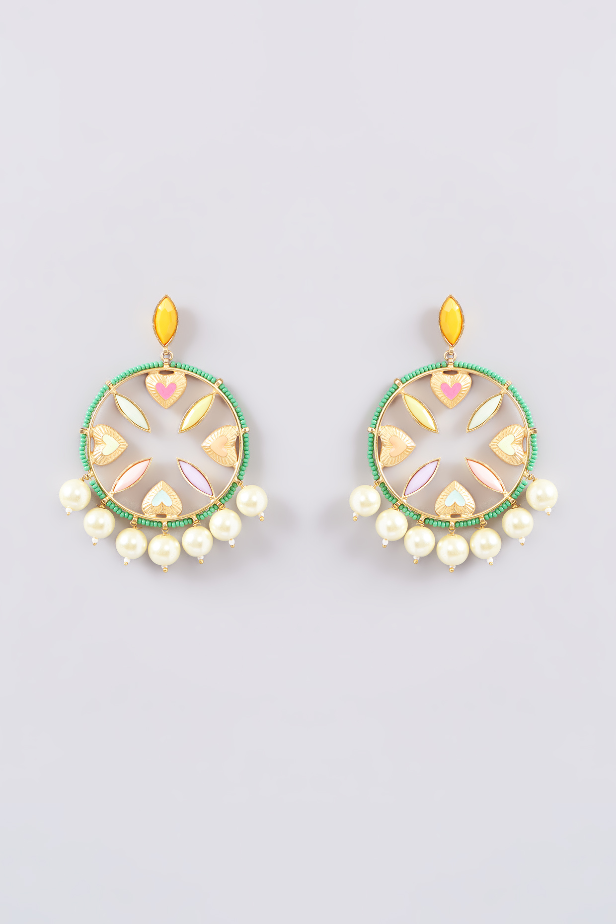 Gold Finish Multi-Colored Bead & Crystal Enameled Dangler Earrings by Bauble Bazaar at Pernia's Pop Up Shop
