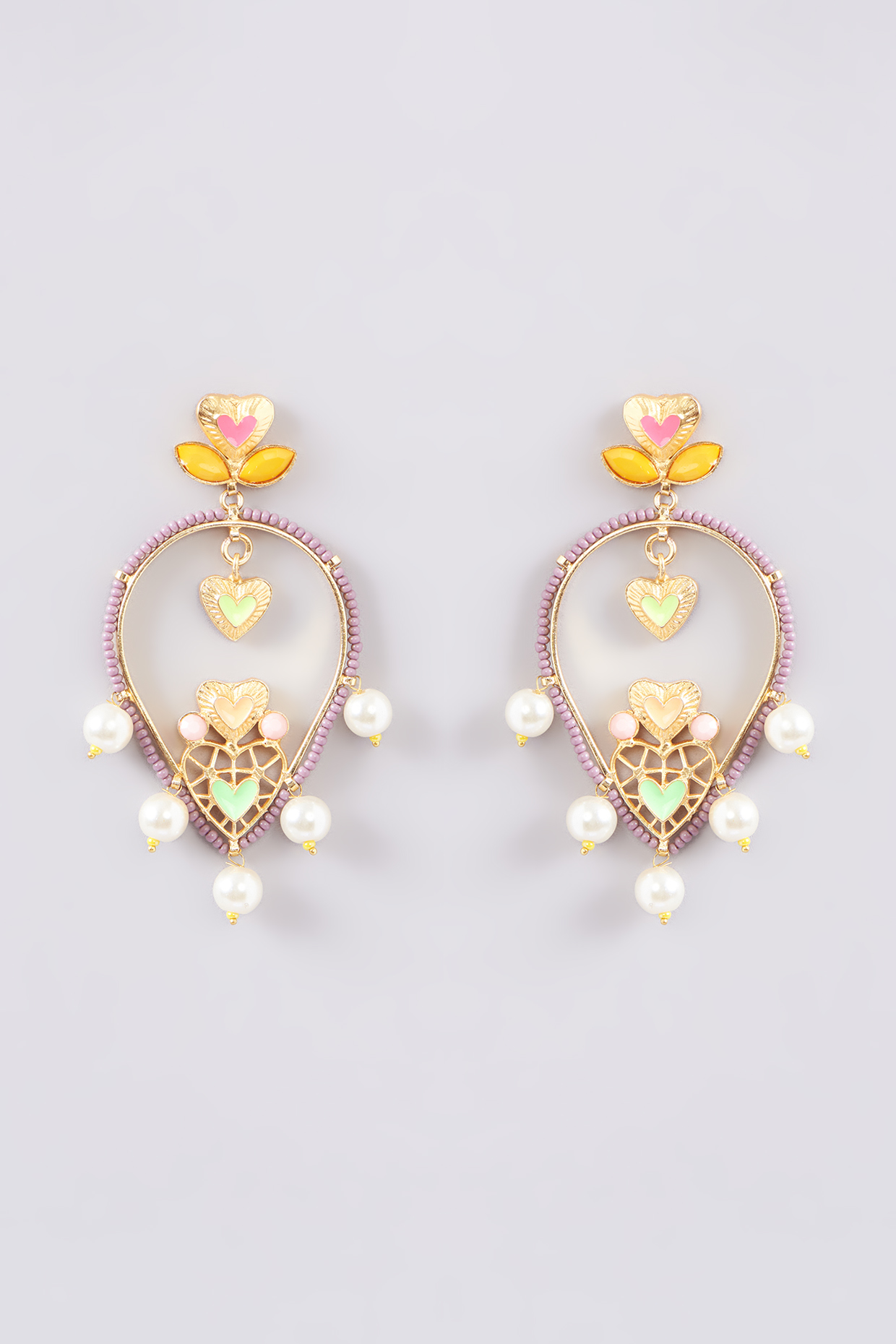 Gold Finish Multi-Colored Bead & Crystal Enameled Dangler Earrings by Bauble Bazaar at Pernia's Pop Up Shop