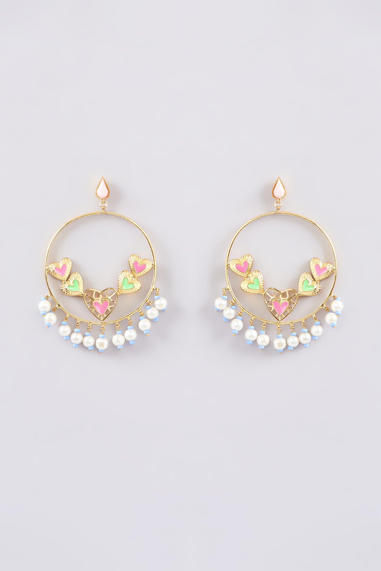 Gold Finish Multi-Colored Bead & Crystal Enameled Dangler Earrings by Bauble Bazaar at Pernia's Pop Up Shop