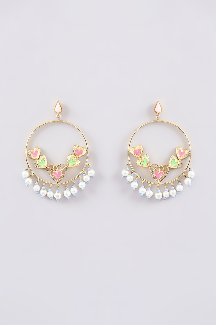 Gold Finish Multi-Colored Bead & Crystal Enameled Dangler Earrings by Bauble Bazaar at Pernia's Pop Up Shop