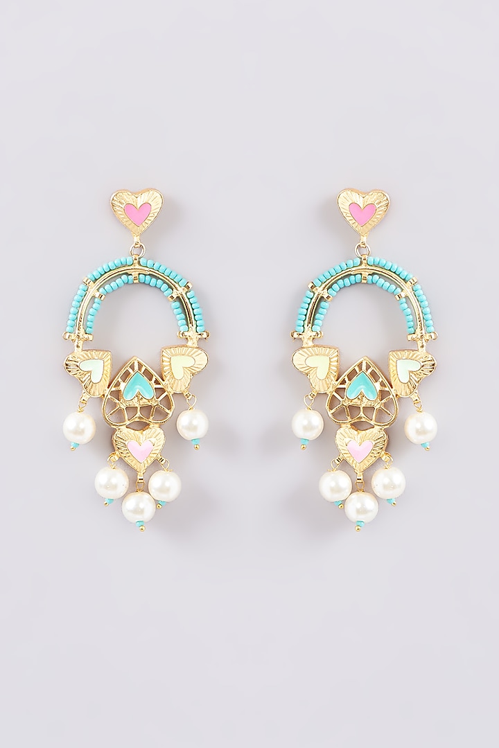 Gold Finish Multi-Colored Bead & Crystal Enameled Dangler Earrings by Bauble Bazaar