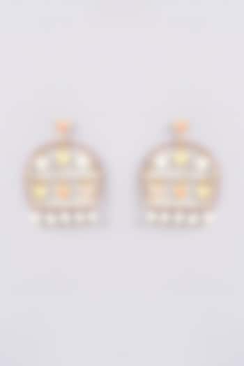 Gold Finish Multi-Colored Bead & Crystal Enameled Dangler Earrings by Bauble Bazaar