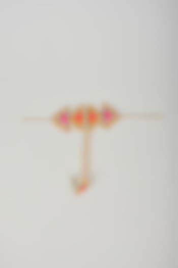 Matte Gold Finish Multi-Colored Embroidered & Pearl Triangular Hand Harness by Bauble Bazaar at Pernia's Pop Up Shop