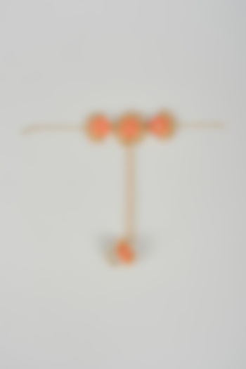 Matte Gold Finish Yellow & Hot Pink Embroidered Hand Harness by Bauble Bazaar at Pernia's Pop Up Shop