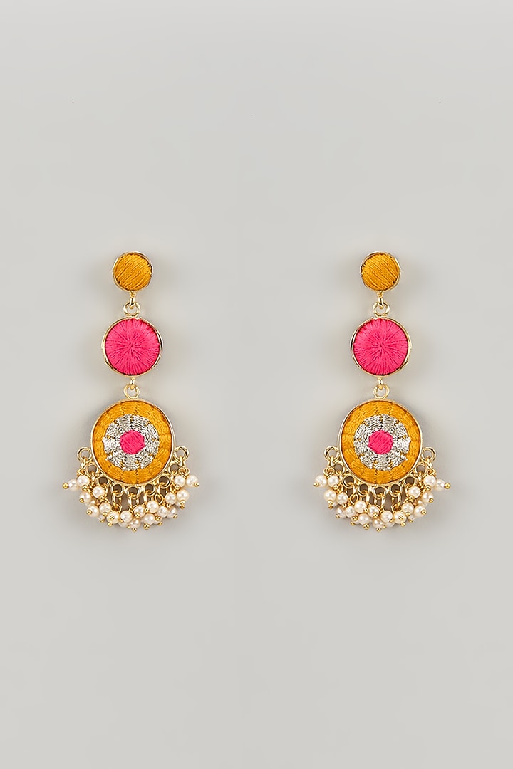Matte Gold Finish Yellow & Hot Pink Embroidered Layered Necklace Set by Bauble Bazaar at Pernia's Pop Up Shop
