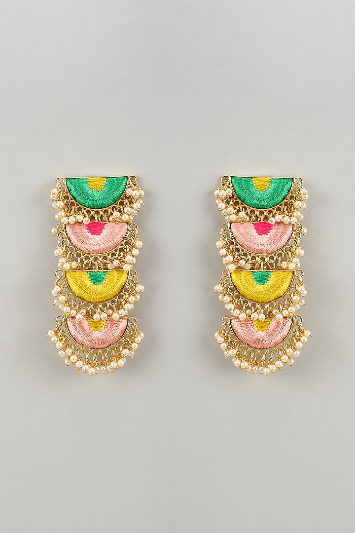Matte Gold Finish Embroidered Layered Semi-Circular Necklace Set by Bauble Bazaar at Pernia's Pop Up Shop