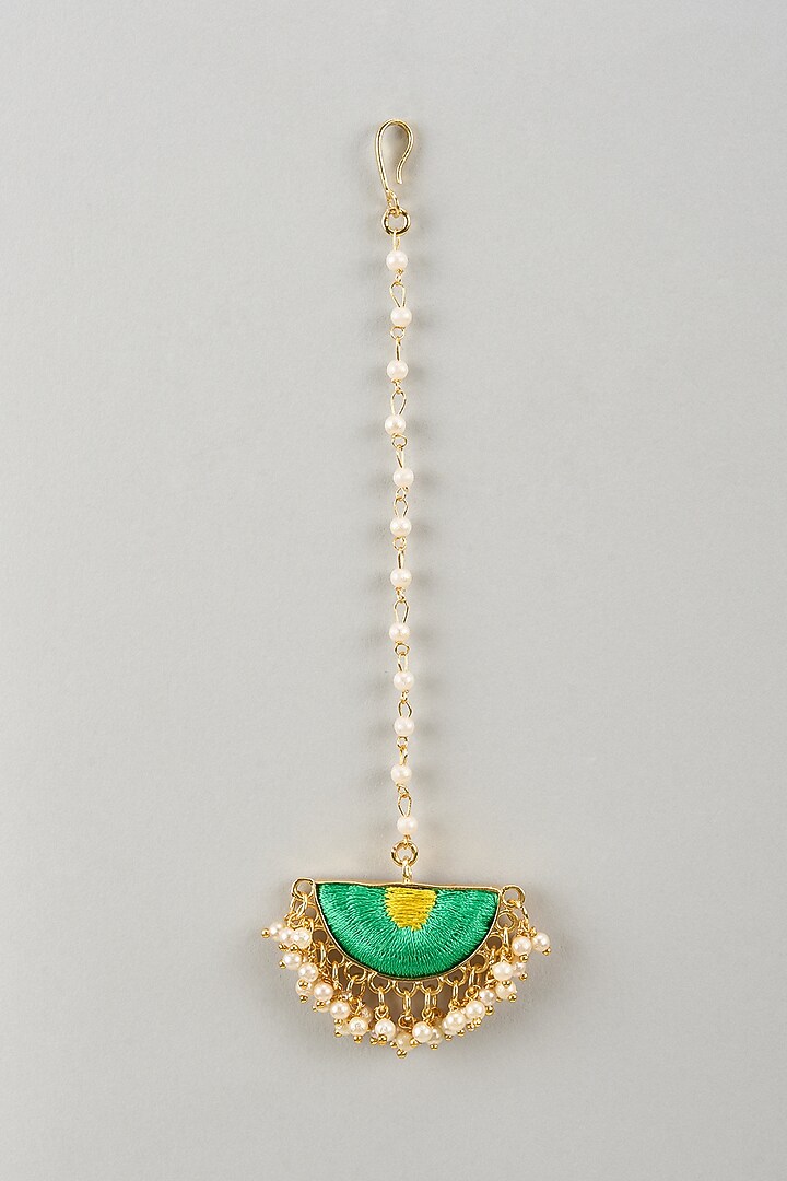 Matte Gold Finish Embroidered Layered Semi-Circular Necklace Set by Bauble Bazaar at Pernia's Pop Up Shop