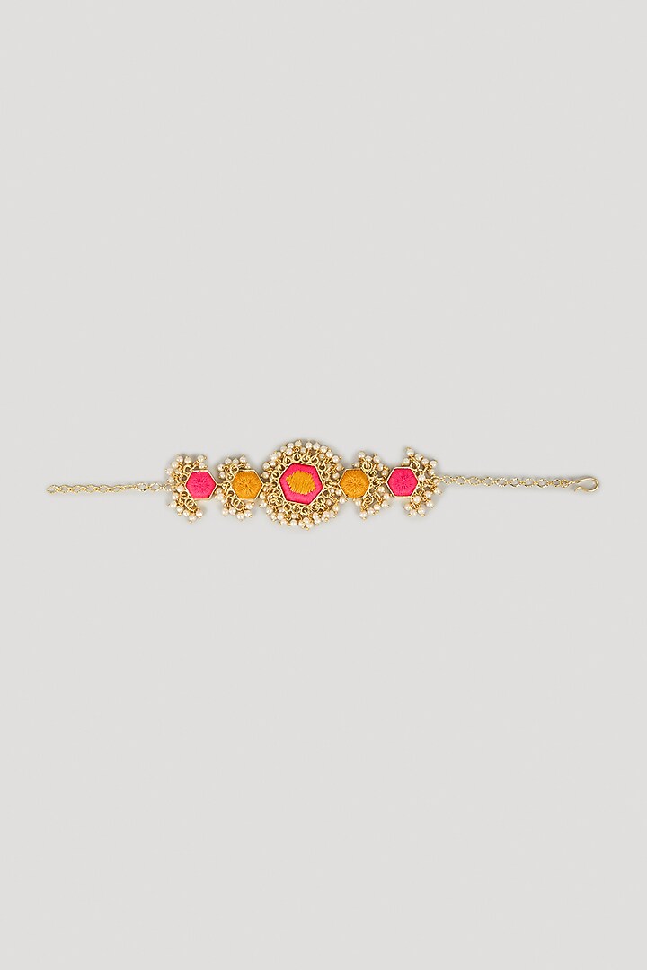 Matte Gold Finish Embroidered Layered Necklace Set by Bauble Bazaar at Pernia's Pop Up Shop