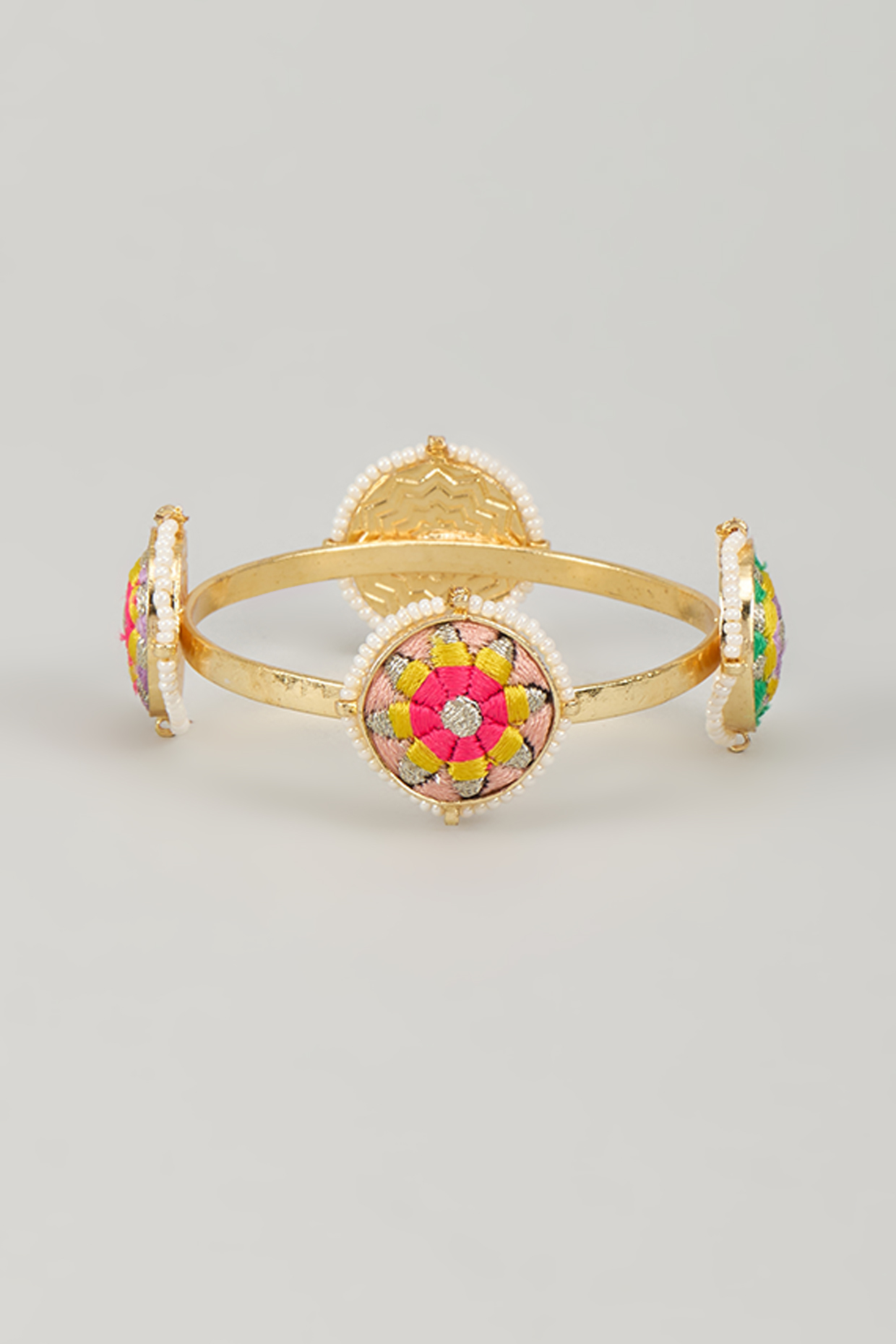 Gold Finish Silk Thread Embroidered & Pearl Beaded Bangle by Bauble Bazaar at Pernia's Pop Up Shop