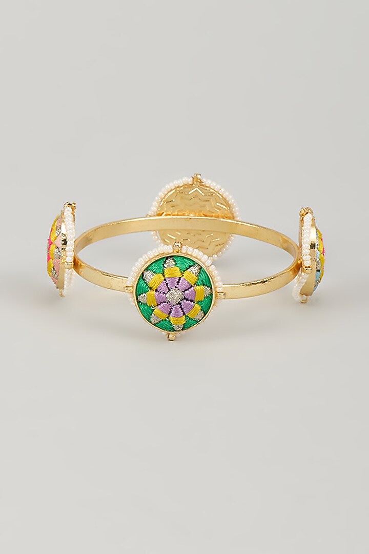 Gold Finish Silk Thread Embroidered & Pearl Beaded Bangle by Bauble Bazaar at Pernia's Pop Up Shop