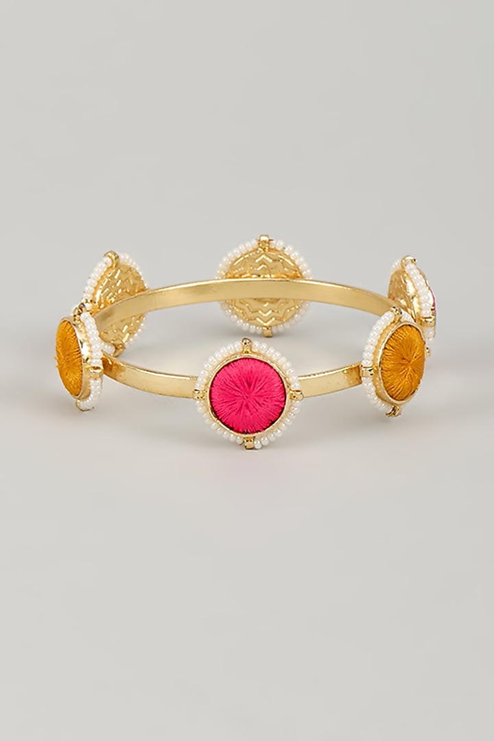 Gold Finish Silk Thread Embroidered & Pearl Beaded Bangle by Bauble Bazaar at Pernia's Pop Up Shop