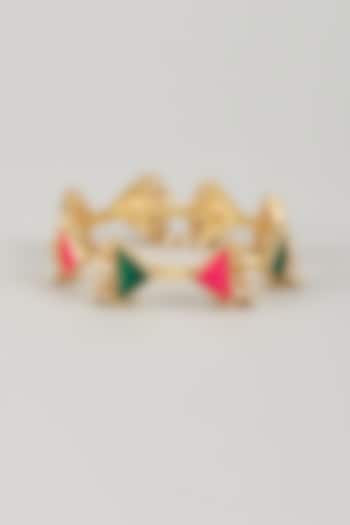 Gold Finish Silk Thread Embroidered & Pearl Beaded Triangular Bangle by Bauble Bazaar at Pernia's Pop Up Shop