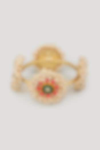 Matte Gold Finish Silk Thread Embroidered & Pearl Beaded Bangle by Bauble Bazaar at Pernia's Pop Up Shop