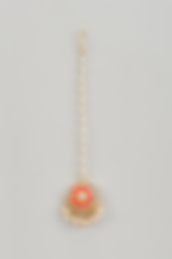 Matte Gold Finish Silk Thread Embroidered & Pearl Maang Tikka by Bauble Bazaar at Pernia's Pop Up Shop