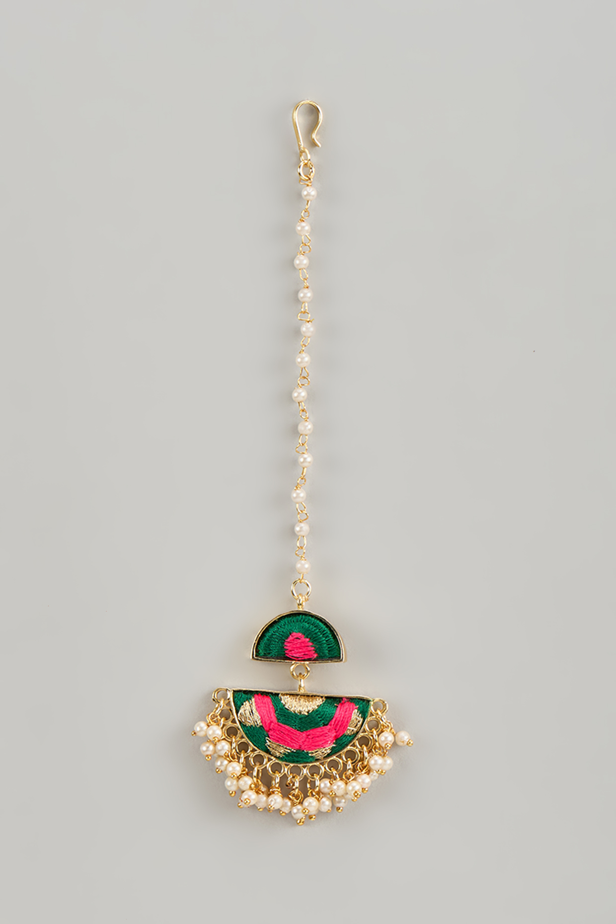 Matte Gold Finish Silk Thread & Pearl Embellished Maangtikka by Bauble Bazaar at Pernia's Pop Up Shop
