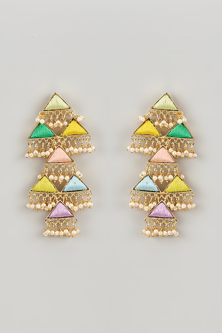 Matte Gold Finish Silk Thread & Pearl Embellished Layered Dangler Earrings by Bauble Bazaar at Pernia's Pop Up Shop