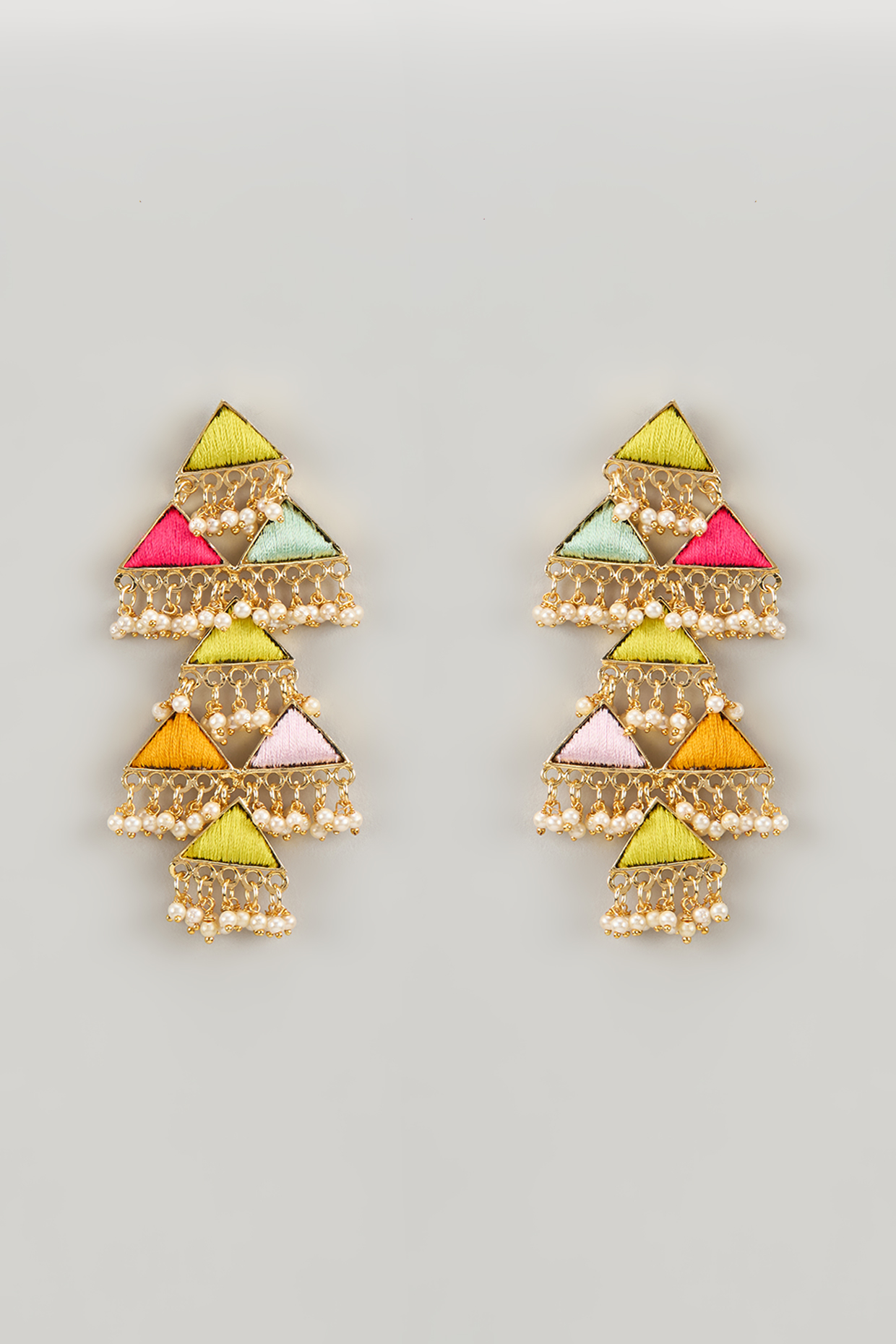 Matte Gold Finish Silk Thread & Pearl Embellished Layered Dangler Earrings by Bauble Bazaar at Pernia's Pop Up Shop