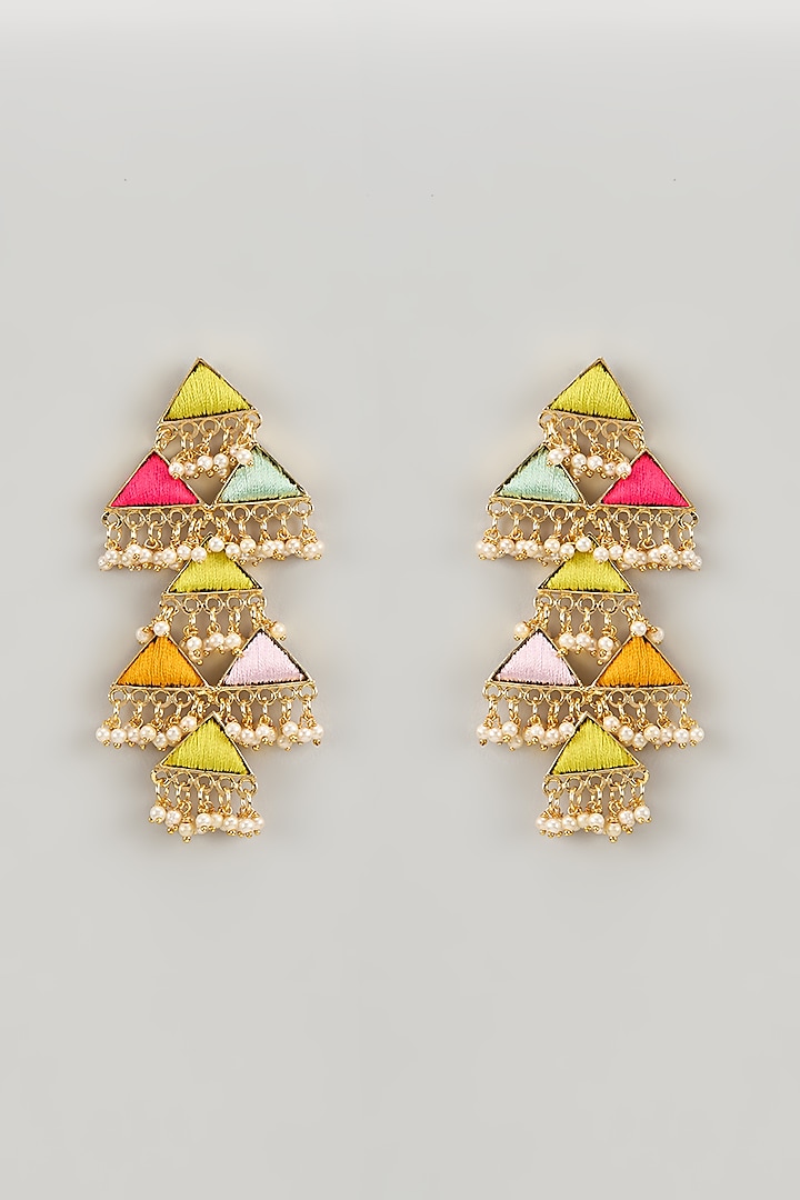Matte Gold Finish Silk Thread & Pearl Embellished Layered Dangler Earrings by Bauble Bazaar at Pernia's Pop Up Shop