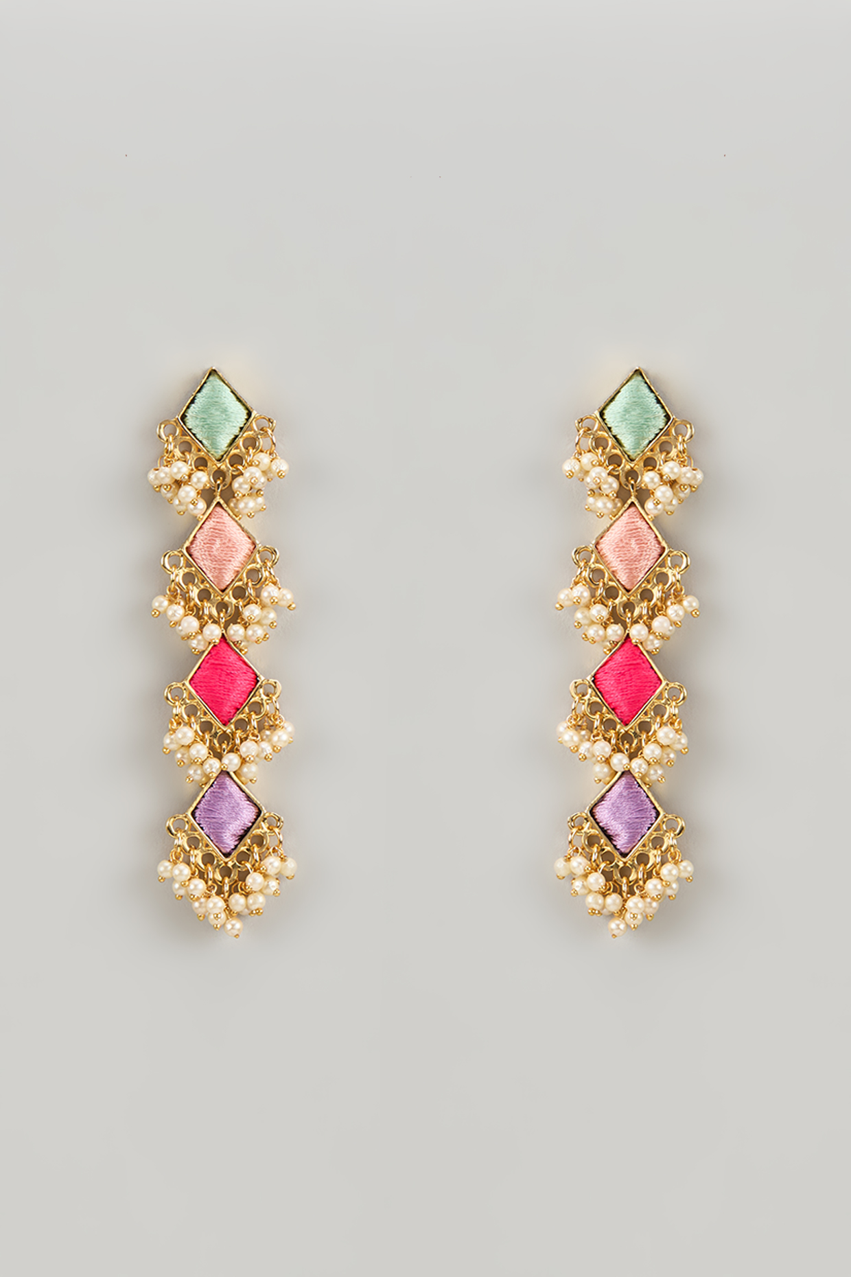 Matte Gold Finish Silk Thread & Pearl Embellished Layered Dangler Earrings by Bauble Bazaar at Pernia's Pop Up Shop