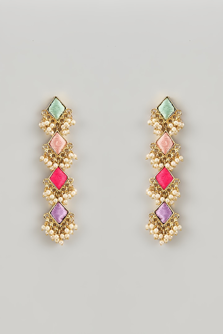 Matte Gold Finish Silk Thread & Pearl Embellished Layered Dangler Earrings by Bauble Bazaar at Pernia's Pop Up Shop