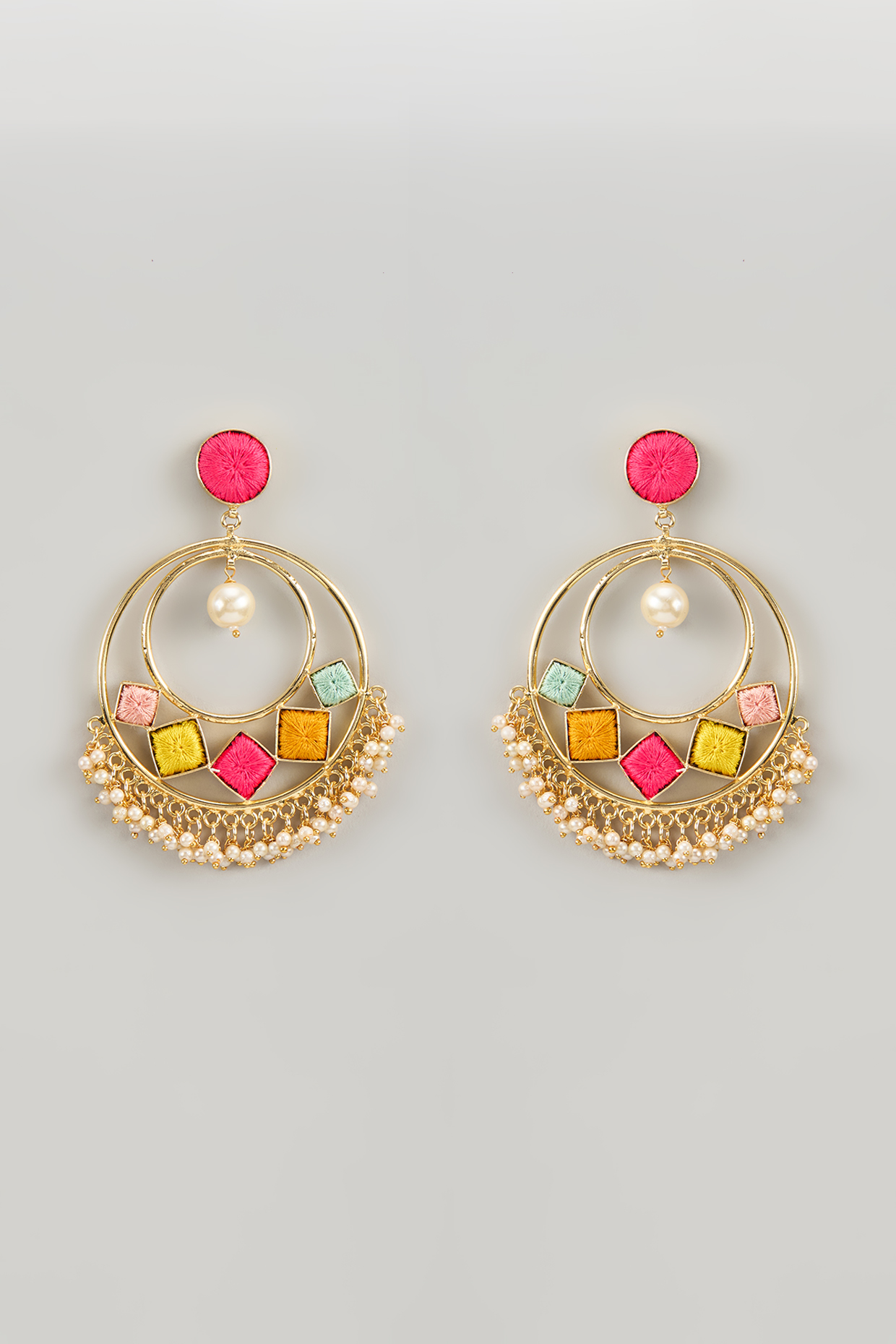 Matte Gold Finish Silk Thread & Pearl Embellished Chandbali Earrings by Bauble Bazaar at Pernia's Pop Up Shop