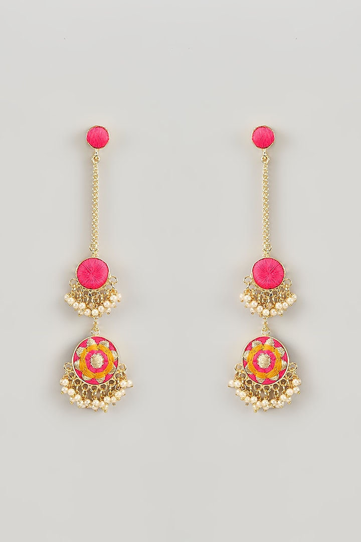Matte Gold Finish Silk Thread & Pearl Embellished Dangler Earrings by Bauble Bazaar at Pernia's Pop Up Shop