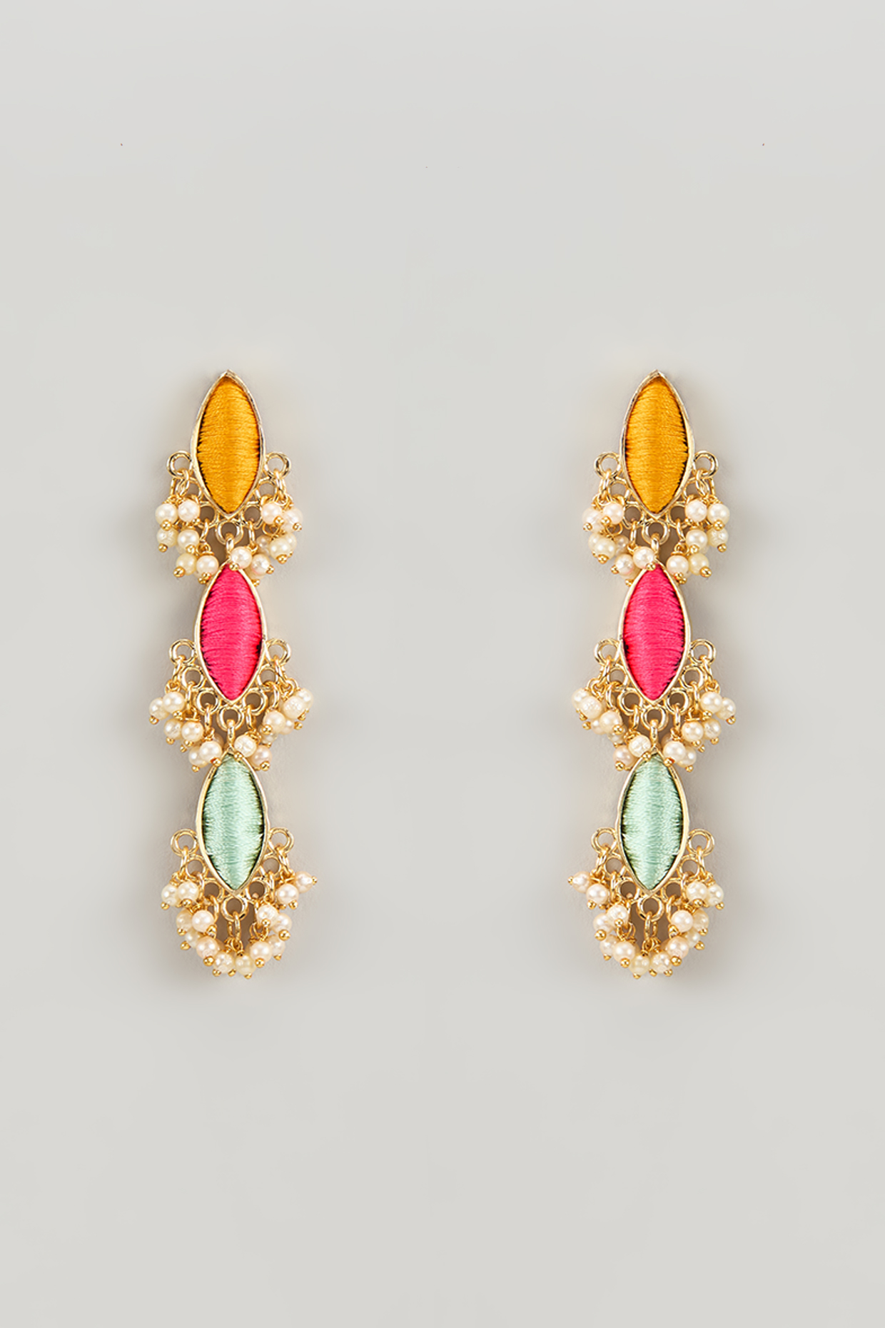 Matte Gold Finish Silk Thread & Pearl Embellished Layered Dangler Earrings by Bauble Bazaar at Pernia's Pop Up Shop