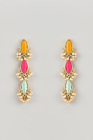 Matte Gold Finish Silk Thread & Pearl Embellished Layered Dangler Earrings by Bauble Bazaar