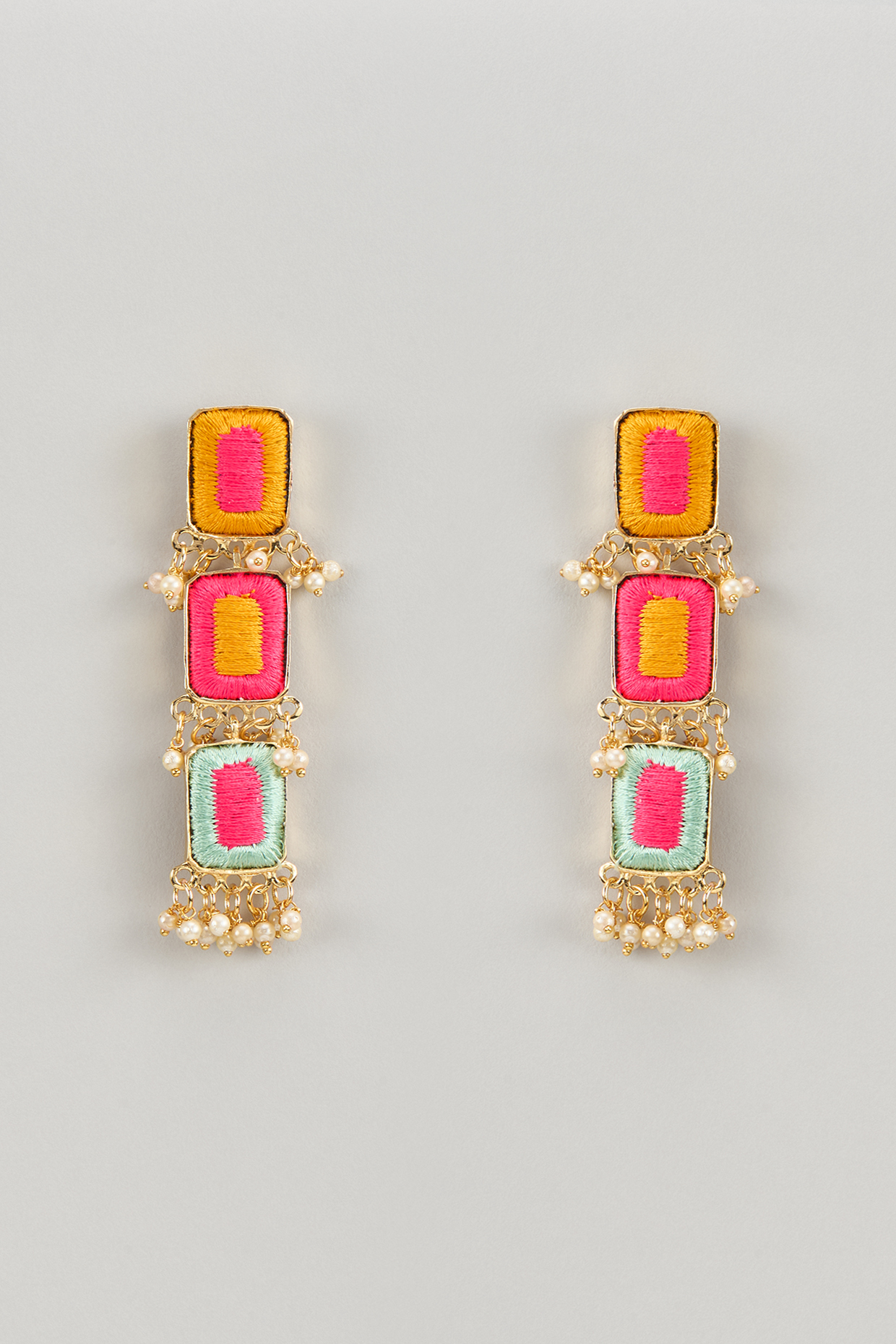 Matte Gold Finish Silk Thread & Pearl Embellished Layered Dangler Earrings by Bauble Bazaar at Pernia's Pop Up Shop