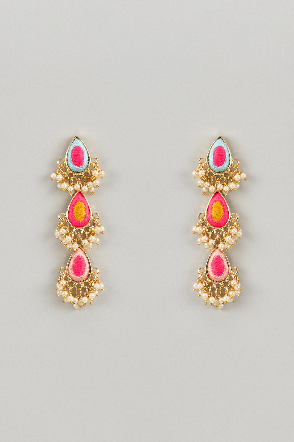 Matte Gold Finish Silk Thread & Pearl Embellished Layered Dangler Earrings by Bauble Bazaar at Pernia's Pop Up Shop