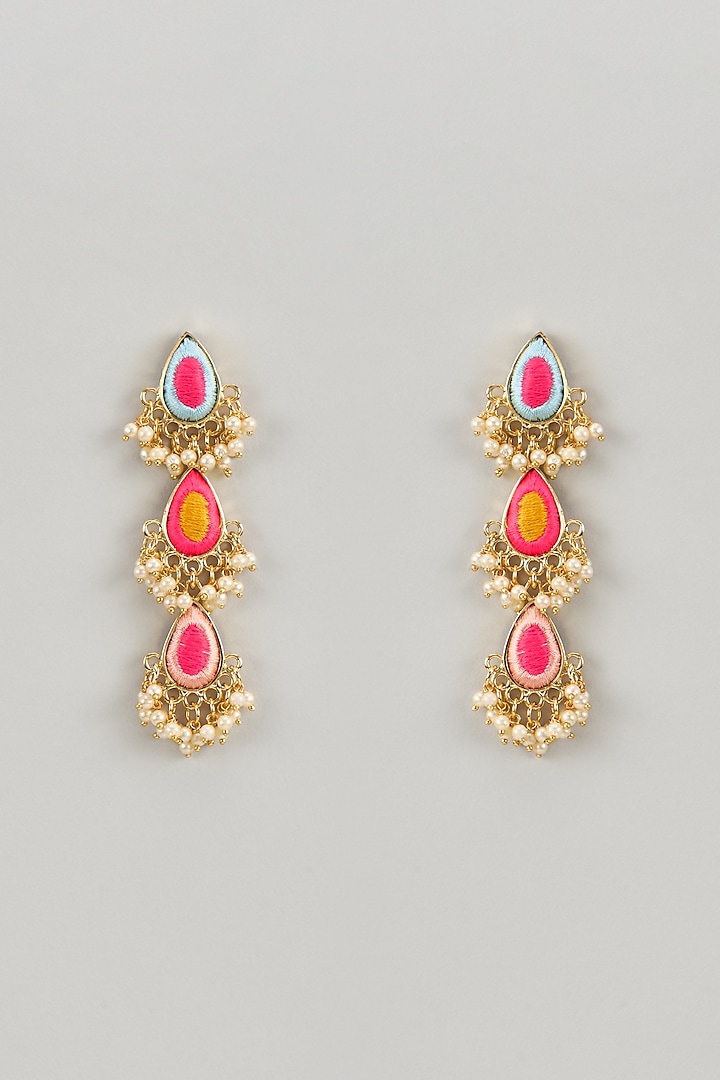 Matte Gold Finish Silk Thread & Pearl Embellished Layered Dangler Earrings by Bauble Bazaar at Pernia's Pop Up Shop